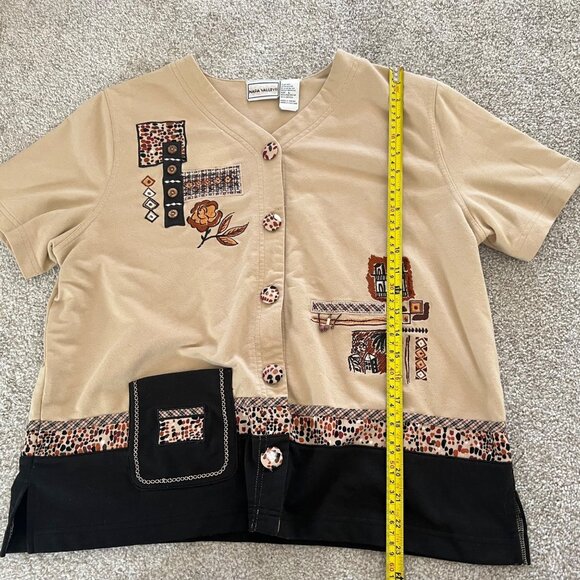 Cottage Prairie y2k Embroidered Patchwork Beige Button-Up Cardigan Large - Picture 10 of 11